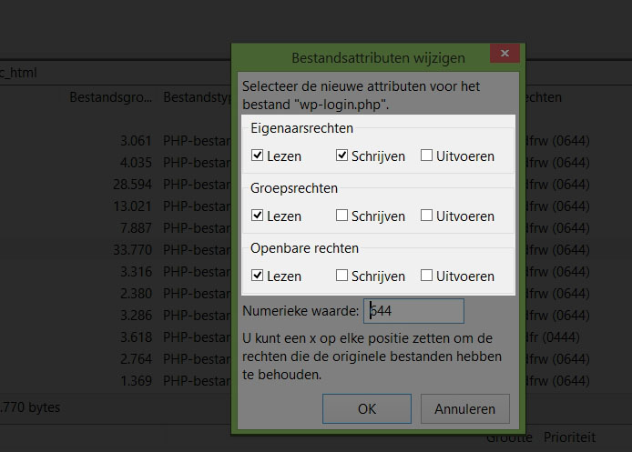 filezilla bestandsrechten cmod